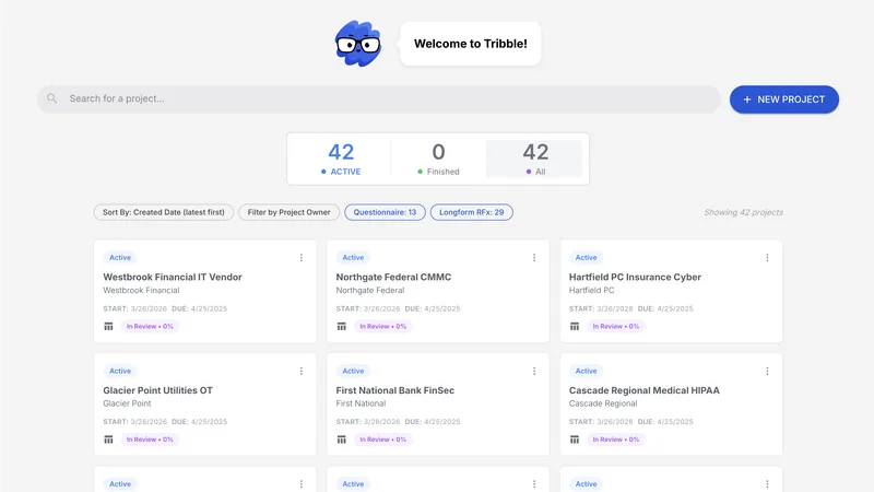 The Respond dashboard, showing projects in flight